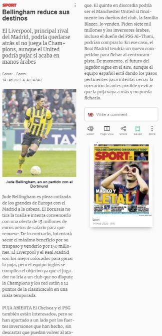 Sport - Bellingham - 14 Feb 2023