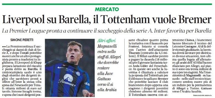 Liverpool offre 100 millions pour Barella –